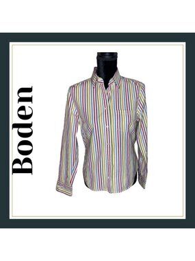 Boden Womens 12 Multicolor Stripe Button Front Shirt 100% Cotton Hong Kong